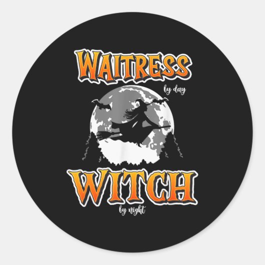 Halloween Waitress Witch, Funny Cute Restaurant Se Ronde Sticker (Voorkant)