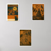  Halloween Wall Art Poster Set - Black Cat, (Voorkant)