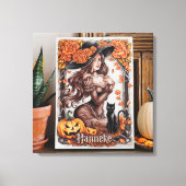 Halloween Wall Art: vrouw met zwart Pet en Sinaasa Canvas Afdruk (Voorkant)