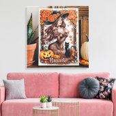 Halloween Wall Art: vrouw met zwart Pet en Sinaasa Canvas Afdruk (Insitu (Woonkamer))