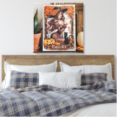 Halloween Wall Art: vrouw met zwart Pet en Sinaasa Canvas Afdruk (Insitu (Slaapkamer))
