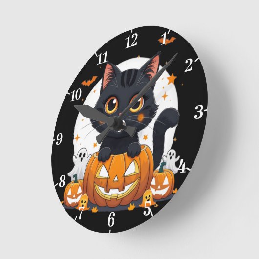 Halloween Wall Clock with cute cat Ronde Klok (Hoek)