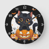 Halloween Wall Clock with cute cat Ronde Klok (Voorkant)