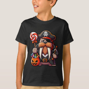 Halloween Walrus Piraat Ooglap Snoepzak T-shirt