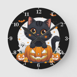 Halloween wandklok met knuffelkat