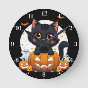Halloween wandklok met knuffelkat