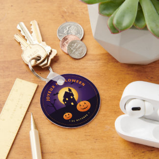 Halloween Wandklok Spokenhuis Pompoenen Sleutelhanger