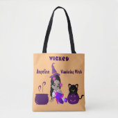 Halloween Wanging Wandering Witch Oranje Cute Cat Tote Bag (Voorkant)