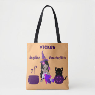 Halloween Wanging Wandering Witch Oranje Cute Cat Tote Bag