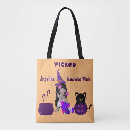 Halloween Wanging Wandering Witch Oranje Cute Cat Tote Bag (Voorkant)