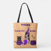 Halloween Wanging Wandering Witch Oranje Cute Cat Tote Bag (Achterkant)