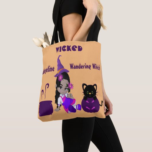 Halloween Wanging Wandering Witch Oranje Cute Cat Tote Bag (Dichtbij)