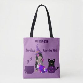 Halloween Wanging Wandering Witch Paarse Cute Fun Tote Bag