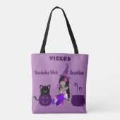 Halloween Wanging Wandering Witch Paarse Cute Fun Tote Bag (Achterkant)