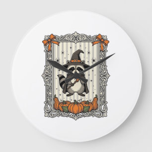 Halloween Wasbeer Heks Pompoen Vintage Schattig_1 Grote Klok