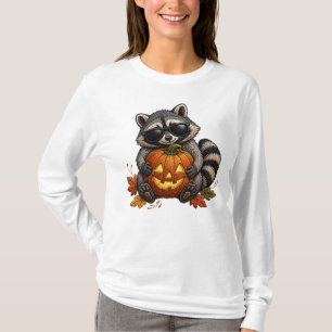 Halloween Wasbeer Zonnebril Pompoen Borduurwerk T-shirt
