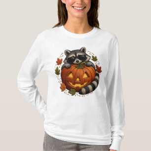 Halloween Wasbeer Zonnebril Pompoen Borduurwerk T-shirt