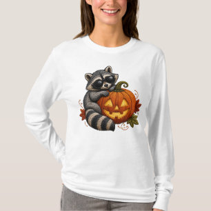Halloween Wasbeer Zonnebril Pompoen Borduurwerk T-shirt