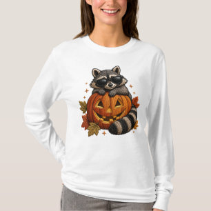 Halloween Wasbeer Zonnebril Pompoen Borduurwerk T-shirt