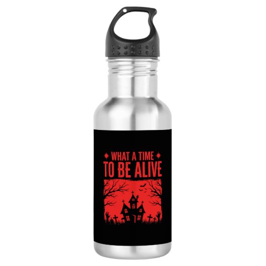 Halloween Wat Een Tijd Om Leef Te Zijn Design Waterfles (Voorkant)