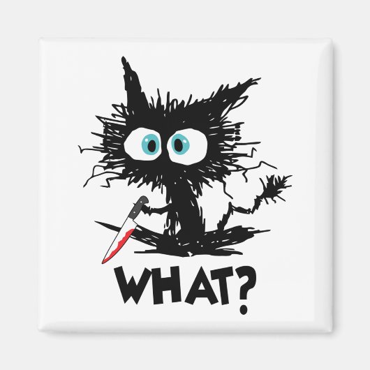Halloween Wat - Grappige zwarte kat met mes lange Magneet (Voorkant)