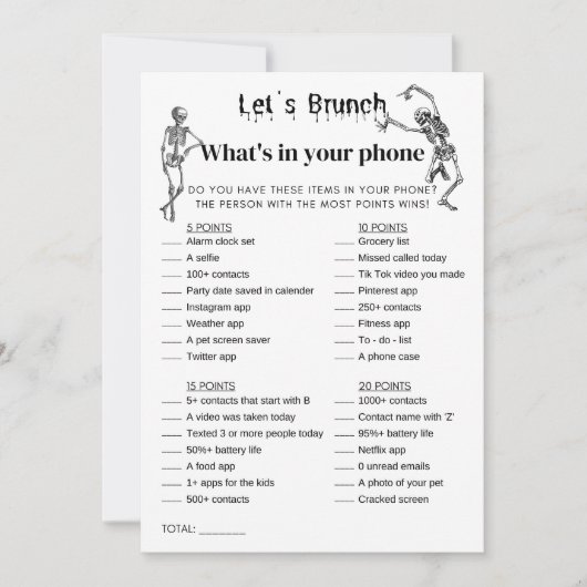 Halloween Wat zit er in je telefoon brunch party s Kaart (Voorkant)