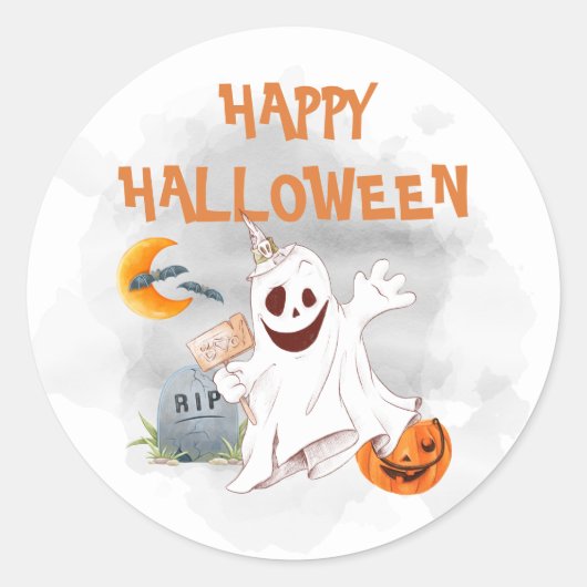 Halloween Watercolor Spook Ronde Sticker (Voorkant)