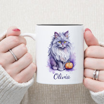 Halloween waterverf angora kat met pompoen