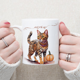 Halloween waterverf bengalen kat met pompoen koffiemok