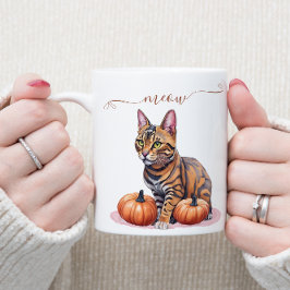 Halloween waterverf bengalen kat met pompoen koffiemok