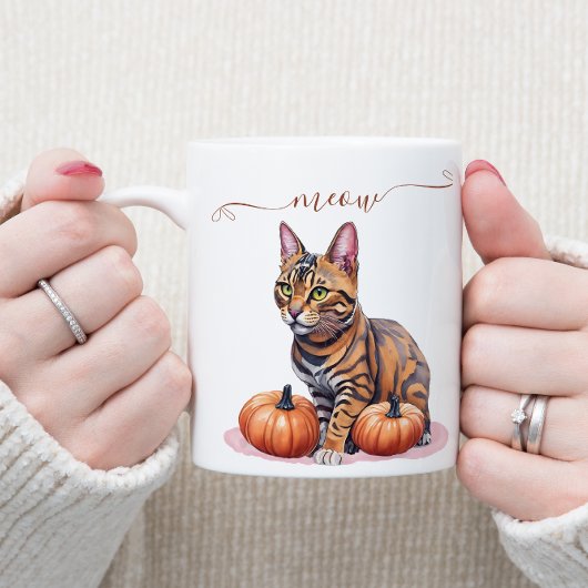 Halloween waterverf bengalen kat met pompoen koffiemok
