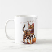 Halloween waterverf bengalen kat met pompoen koffiemok (Links)