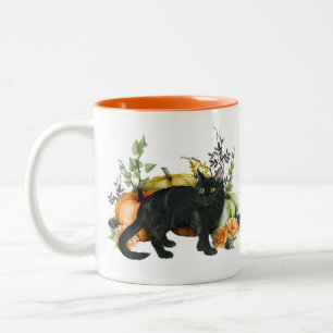 Halloween Waterverf Black Cat Pumpkin Tweekleurige Koffiemok
