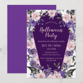 Halloween waterverf Bloemen paarse Chic Party Kaart (Voorkant / Achterkant)
