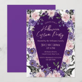 Halloween waterverf Bloemen paarse Roze Partij Kaart (Voorkant / Achterkant)