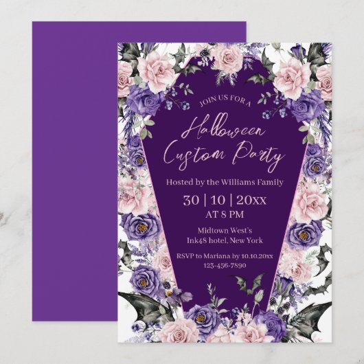 Halloween waterverf Bloemen paarse Roze Partij Kaart (Voorkant / Achterkant)