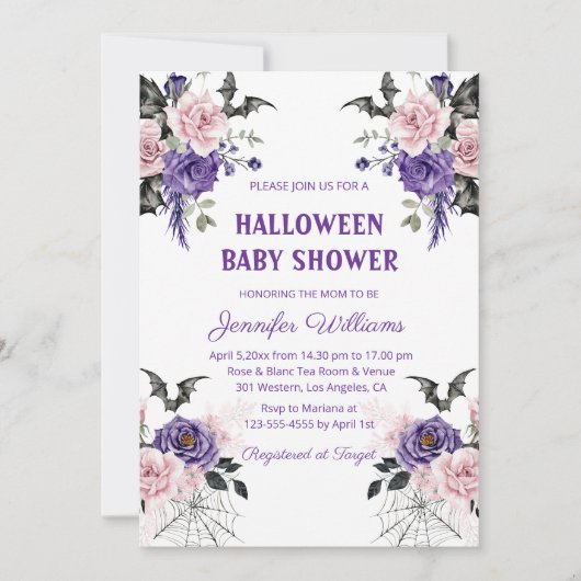 Halloween waterverf bloemengotisch baby shower kaart (Voorkant)