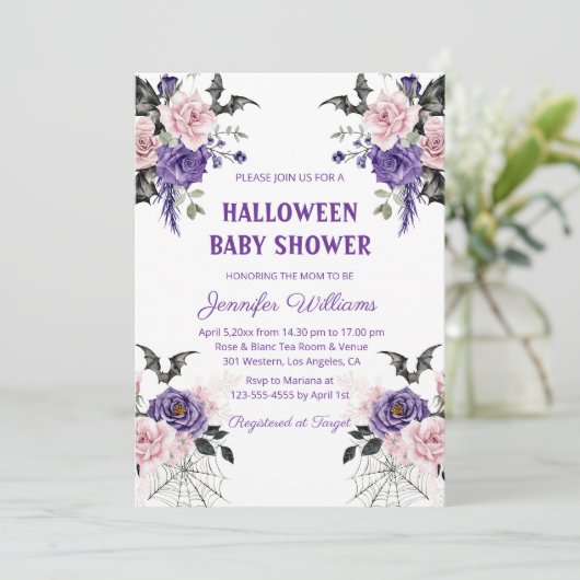 Halloween waterverf bloemengotisch baby shower kaart (Staand voorkant)