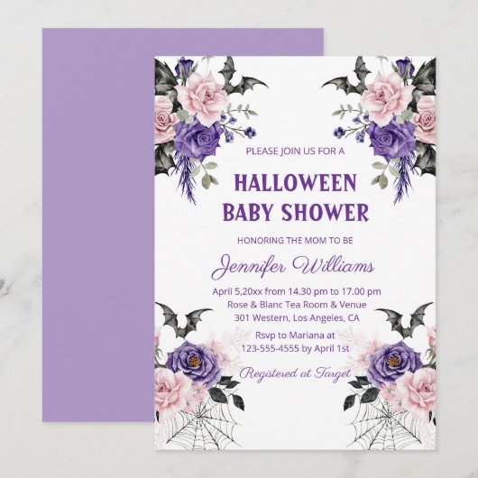 Halloween waterverf bloemengotisch baby shower kaart (Voorkant / Achterkant)