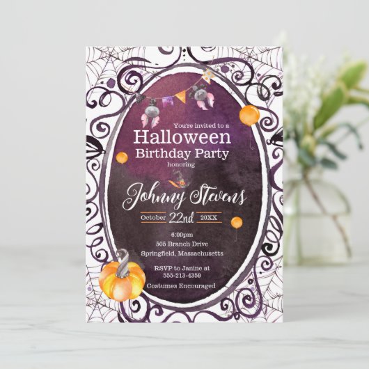 Halloween Waterverf Costume Birthday party Kaart (Staand voorkant)