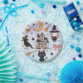 Halloween Waterverf Crow Witch Cat Moon Pattern Papieren Bordje (Feest)