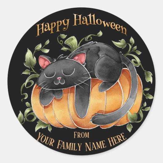 Halloween - Waterverf Cute Kitten en Pumpkin Ronde Sticker (Voorkant)