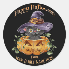 Halloween - Waterverf Cute Kitten in Pumpkin Ronde Sticker