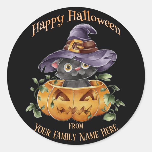 Halloween - Waterverf Cute Kitten in Pumpkin Ronde Sticker (Voorkant)