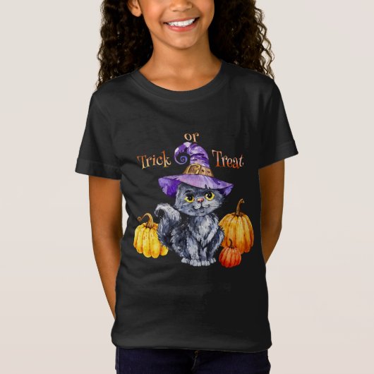 Halloween - Waterverf Cute Kitten Pet en Pumpkin T-shirt (Voorkant)