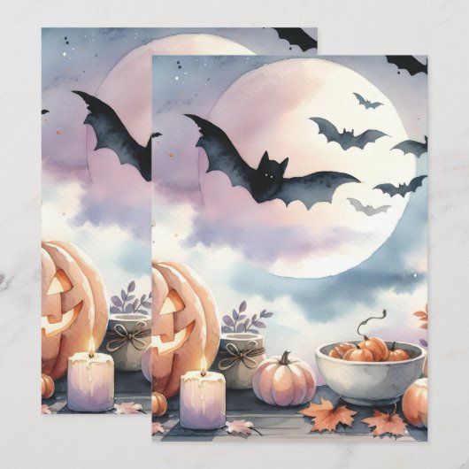 Halloween waterverf feestdagenkaart (Voorkant / Achterkant)