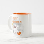 Halloween Waterverf Ghost Spooky Cute Tweekleurige Koffiemok (Voorkant links)