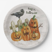 Halloween Waterverf Happy Pumpkins Papieren Bordje (Voorkant)
