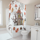 Halloween Waterverf: Haunted House Pattern. Douchegordijn (In situ)