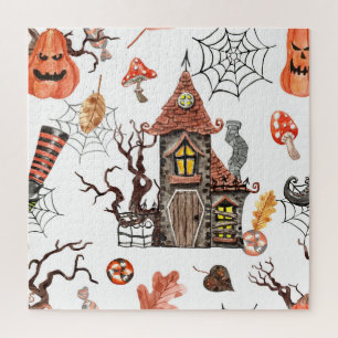 Halloween Waterverf: Haunted House Pattern. Legpuzzel